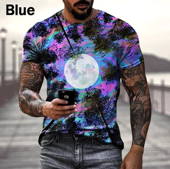 2023 Нова Мъжка тениска с 3D принтом Vertigo Moon Tree, Забавна готина тениска