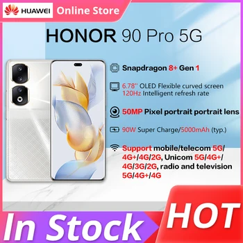 HONOR 90 Pro 6,78-инчов OLED-извит Екран, Snapdragon 8 + Восьмиядерный 200 Mp Тройни Камери 100 W SuperCharge NFC