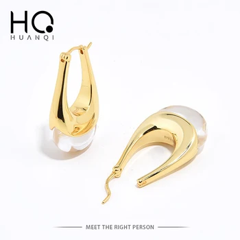 HUANQI 2023 Новата Френска Висячая Геометрична U-образен Цип за Уши за Жени, Нередовна обеци от смола, Модни Бижута, най-Добрите Подаръци