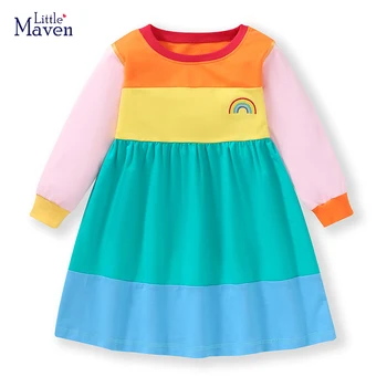 Little maven 2023 Ежедневното рокля Детски дрехи от памук За малки момичета Пролет-есен облекло с шарени Дъги за деца на 2-7 години