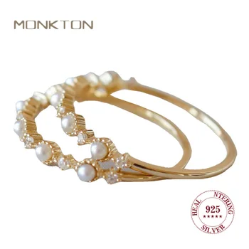 Monkton S925 Стерлинговое сребро Модерен дизайн Женски пръстен Може да се замени перлата на пръстена Женски бъде позлатен пръстен на показалеца