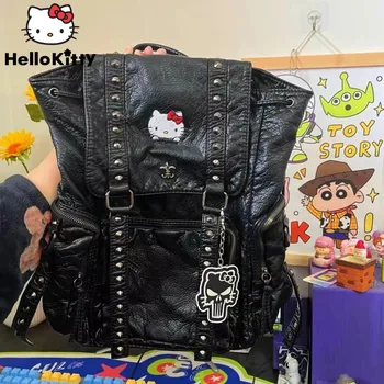 Sanrio Hello Kitty, Луксозни дизайнерски чанти, Y2K, Раница в стил пънк с нитове За Момичета, Нов училищен раница с Голям капацитет, Дамски модни чанта на рамото