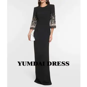 YUMDI Черно луксозно секси вечерна рокля с кристали, висококачествено вечерна рокля за официални изяви на сцена, дълга рокля от висшата мода