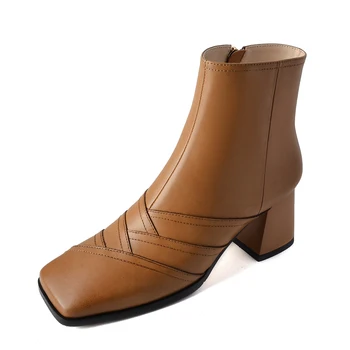 (YYDD) Есенно-зимни Маркови Ботильоны от естествена кожа с лоскутным модел Дамски обувки на висок ток, Вечерна рокля, Размер 33-41
