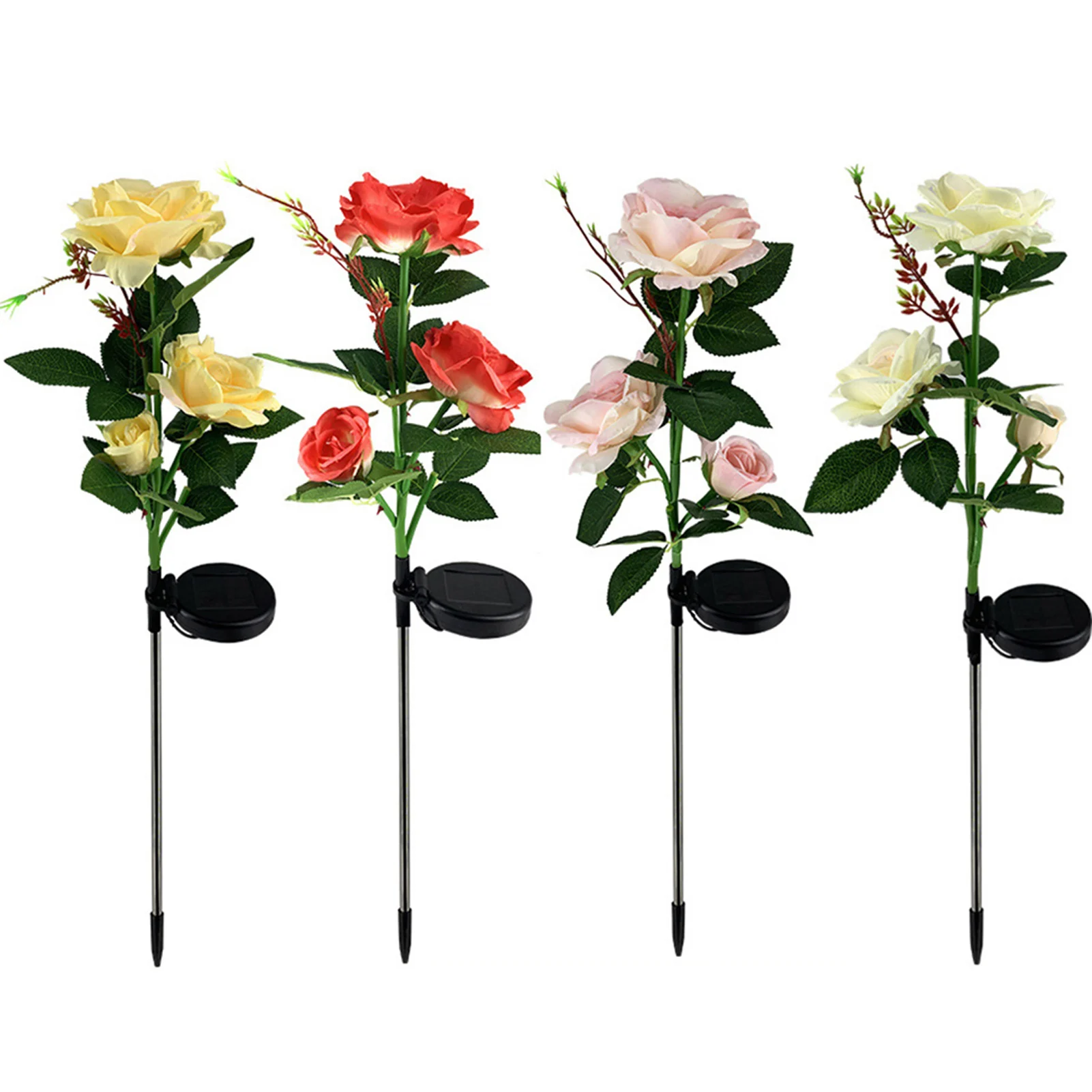 2 бр. Слънчеви градински фенери с рози, улични, градински, декоративни розови светлини за подаръци за Свети Валентин0