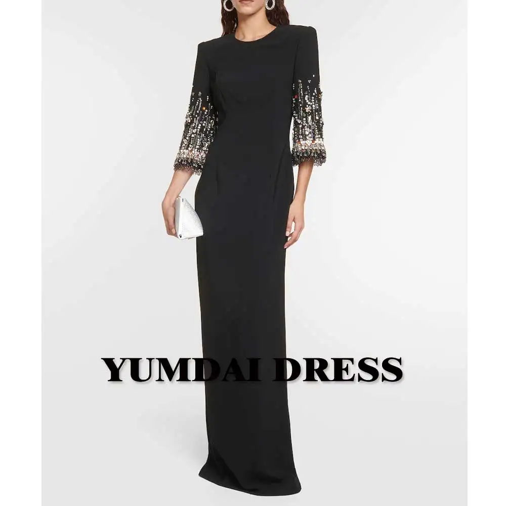 YUMDI Черно луксозно секси вечерна рокля с кристали, висококачествено вечерна рокля за официални изяви на сцена, дълга рокля от висшата мода0