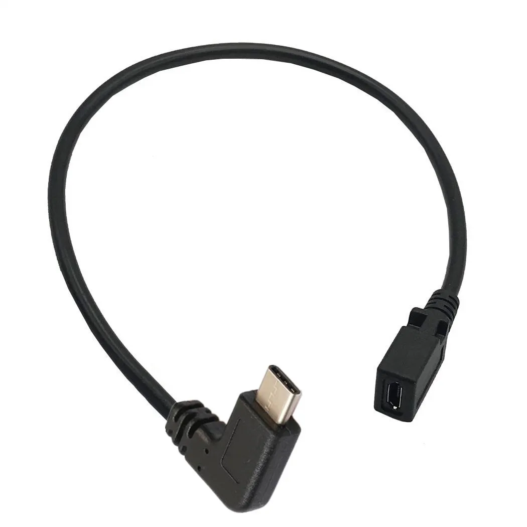 Кабел за зареждане USB-C под прав ъгъл, Duttek USB 3.1 Type C от щепсела до Mini/Micro USB (Mini B) от щепсела Кабел-конвертор 0,25 м0