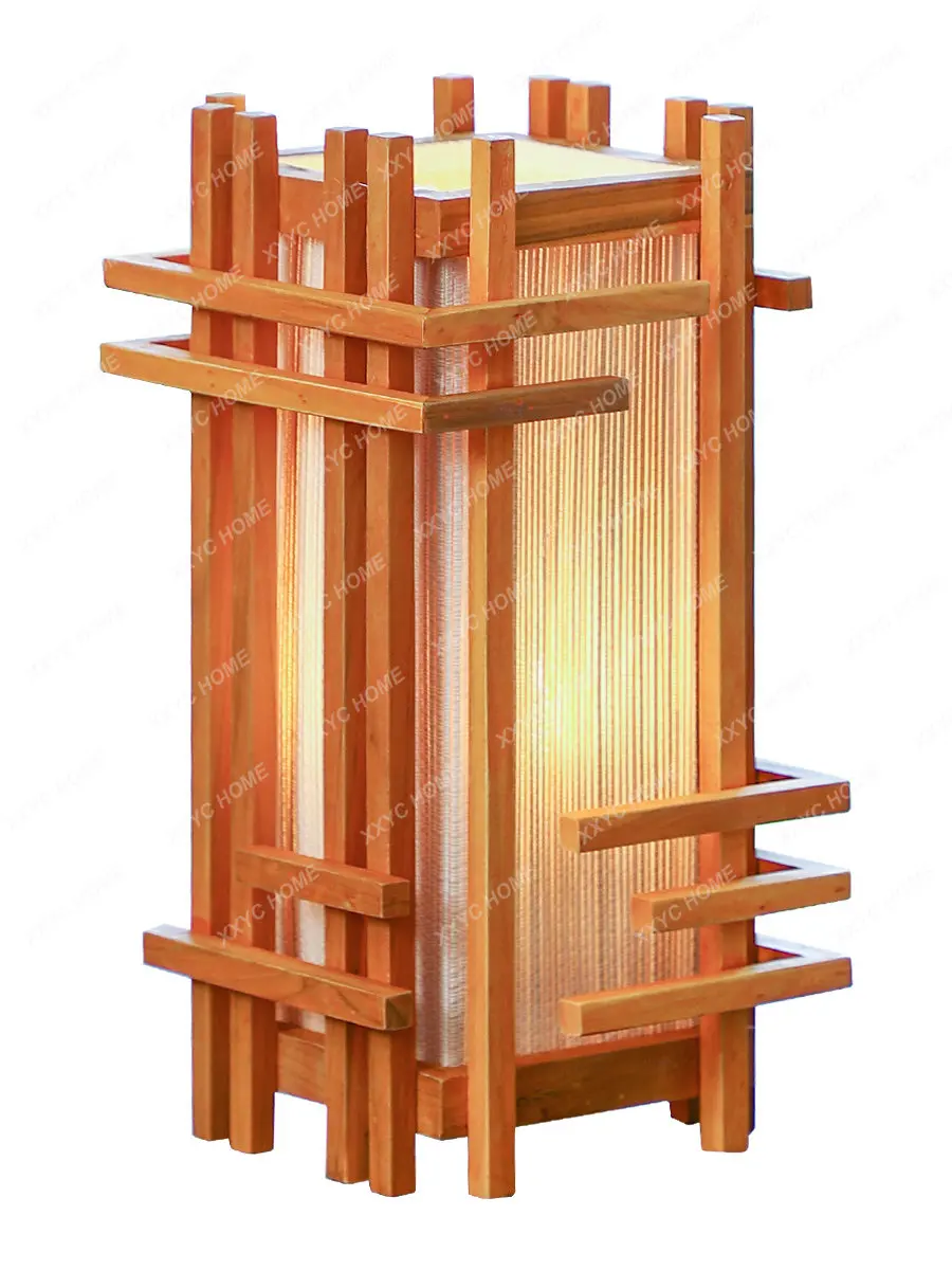 Настолна лампа от масивно дърво и стайни татами в японски стил, Украса на стаята, под лампа, Скандинавски просто креативна нощна лампа за спални0