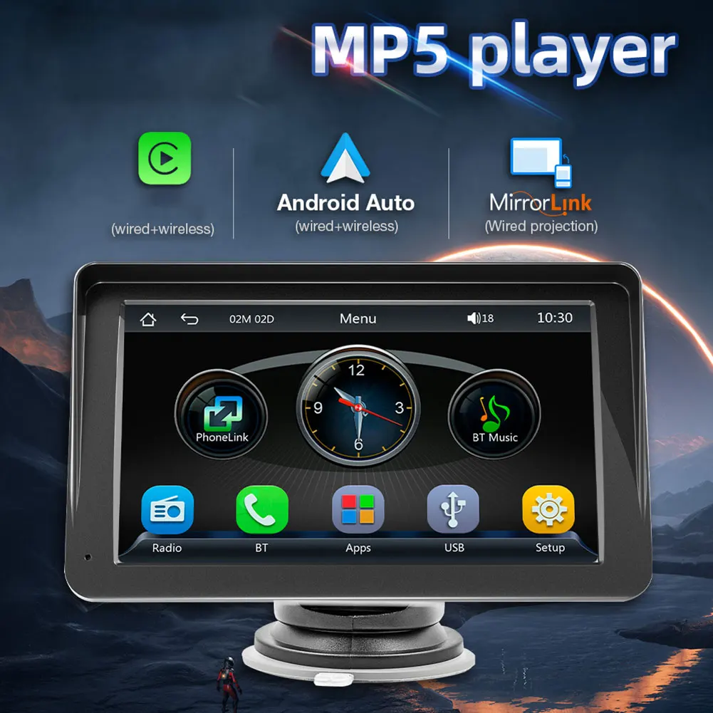 7-Инчов Авто Радио с Дистанционно Управление, Безжичен Carplay Android Auto Motor MP5 Плейър 2.4 G/5G WiFi, съвместим с Bluetooth, 5.0 TF FM-камера1