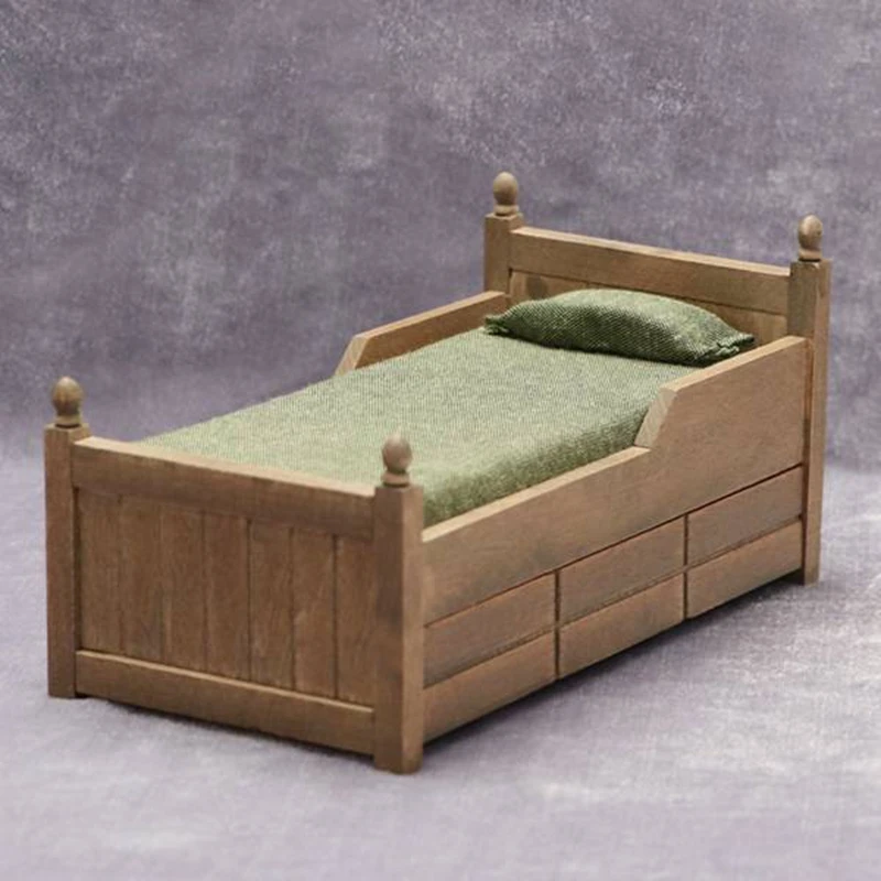 Мебели за куклена къща Двойно легло Със спално бельо и чекмеджета за аксесоари за куклена къща1