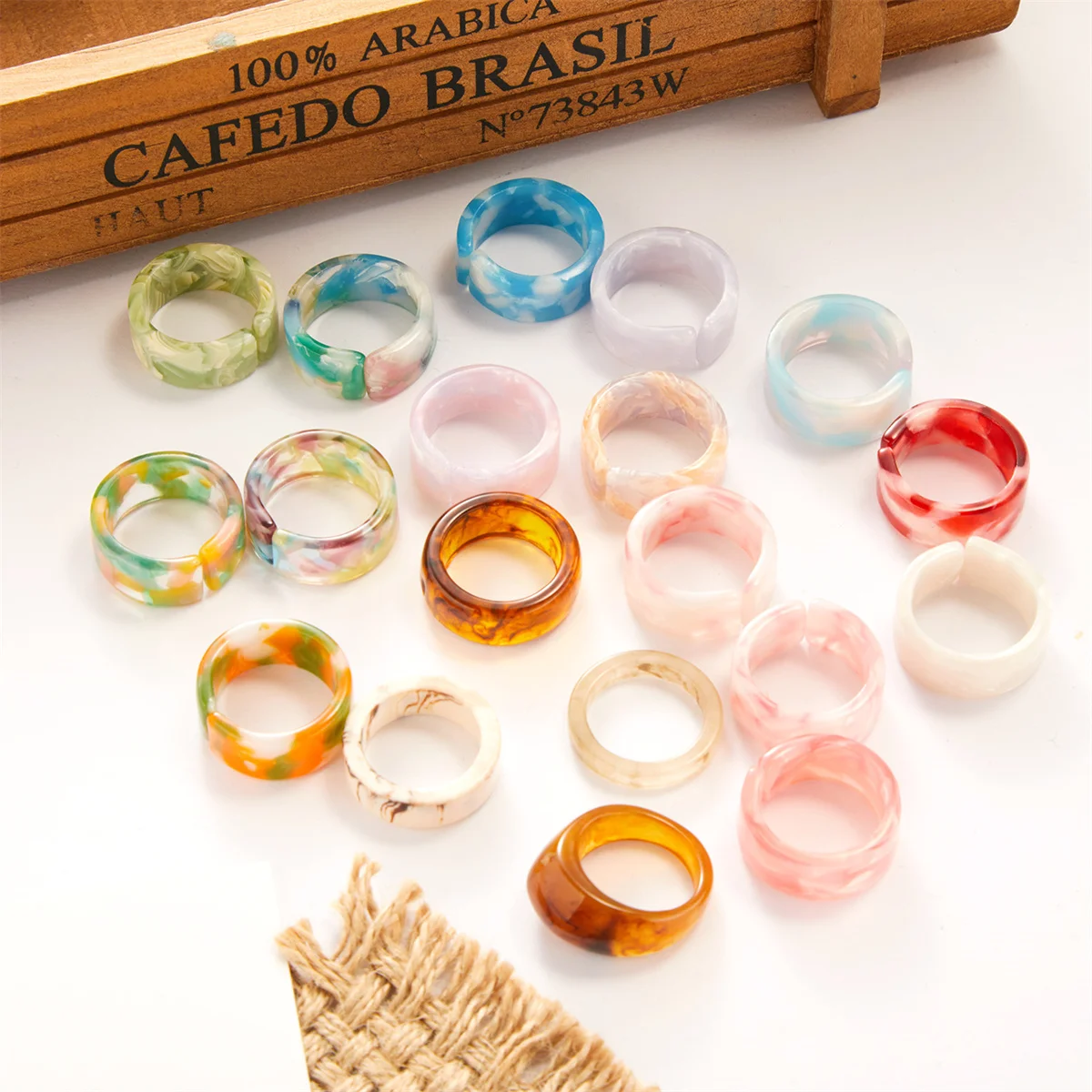 Модерен цветен комплект пръстени от прозрачна смола и акрил, Корейски геометрични пръстени на палеца за жени, момичета, украса за партита, бижута1