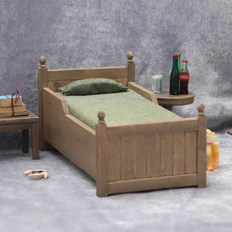 Мебели за куклена къща Двойно легло Със спално бельо и чекмеджета за аксесоари за куклена къща2