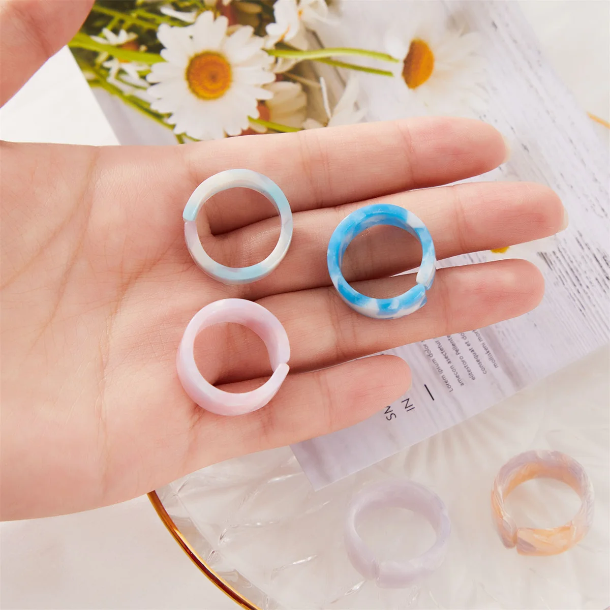 Модерен цветен комплект пръстени от прозрачна смола и акрил, Корейски геометрични пръстени на палеца за жени, момичета, украса за партита, бижута2