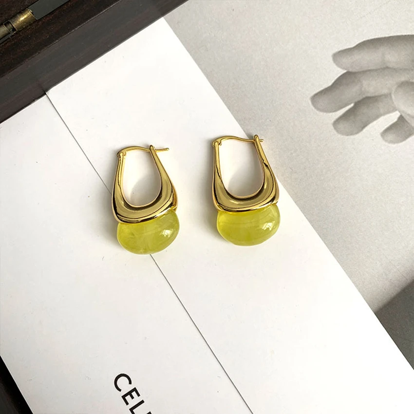 HUANQI 2023 Новата Френска Висячая Геометрична U-образен Цип за Уши за Жени, Нередовна обеци от смола, Модни Бижута, най-Добрите Подаръци4