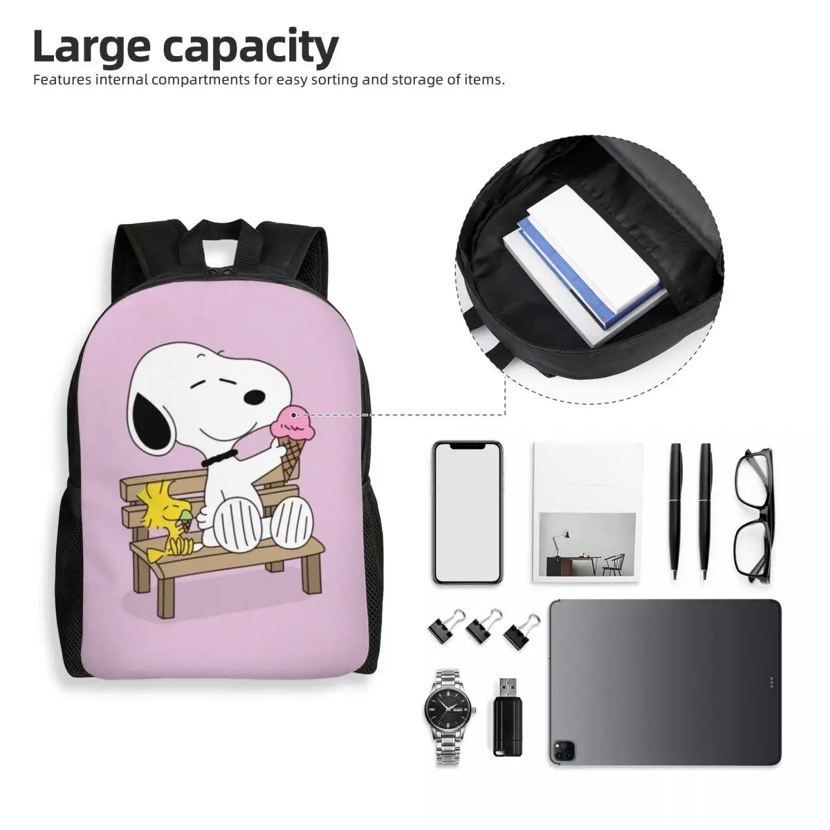 Раница с 3D принтом Вудстокской кучета Манга за момчета и момичета, пътни чанти за колеж, мъжки и дамски чанти за книги, 15-инчов лаптоп4