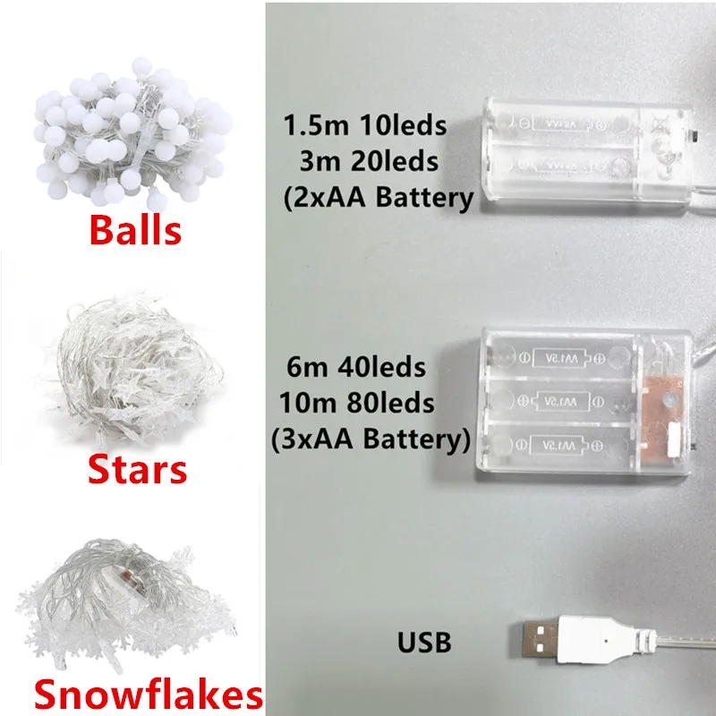 3 М Снежинка led Гирлянди Приказни Светлини, Led Светлини С Батерии/USB Захранването Венец на Нова година Коледна Украса Noel Навидад5