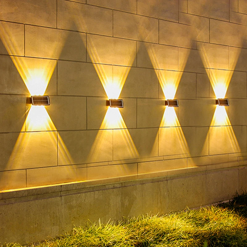 Слънчеви led осветление стена, Водоустойчив уличен интериор, Градински монтиран на стената лампа, Светлината пейзаж осветление за вътрешен двор, ограда, Стълбище, двор5