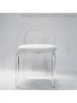 Акрилна кристална стол за грим мрежа за спални червени поставяне на вятъра прозрачна облегалка стол за хранене, скандинавски минималистичен творчески тоалетка, стол