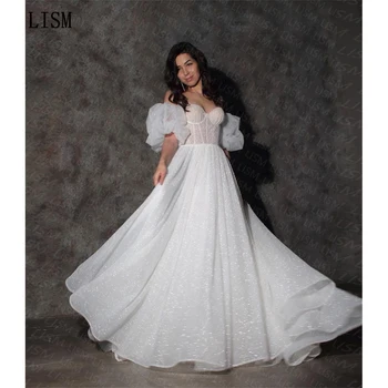 Бяло Искрящееся Вечерна Рокля LISM с Открити Рамене, Vestidos De Fiesta Elegantes Para Mujer 2023, Elbise Kadın