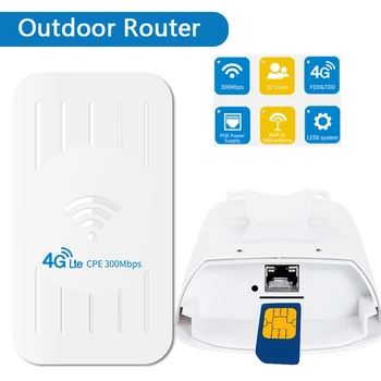 Водоустойчив Външен 4G Wifi Рутер 300 Mbit/s, Wifi удължителен кабел СЪС SIM карта 3G/4G LTE Рутера на Далечни разстояния 100 М От 32 Потребителя US Plug