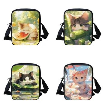 Дамски чанти през рамо с шарени хубава котка, малка чанта през рамо за момичета, женски преносими детски училищни чанти, универсални Mochila