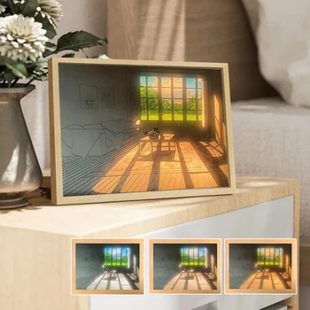 Декоративна светлинна и боядисани, дървена рамка, USB Led рамки, Светещ картина, рамка за снимка, монтиран на стената лампа, Интериор на хол