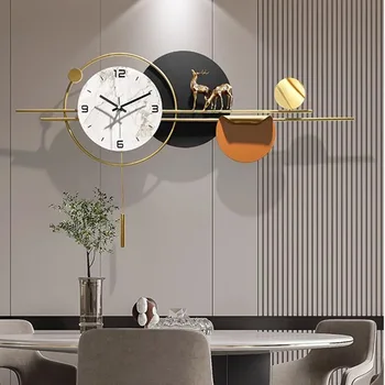 Железни Стенен часовник в стил арт Деко за модерна всекидневна, Уникални стенни часовници, Елегантен Златен, черен, Бял, Оранжев, цифров Декор на стените с Подсветка