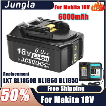 За Makita 18 6000 mah Акумулаторна Батерия Електроинструменти с led литиево-йонна батерия Заместител на LXT BL1860B BL1860 BL1850 + 3A Зарядно устройство
