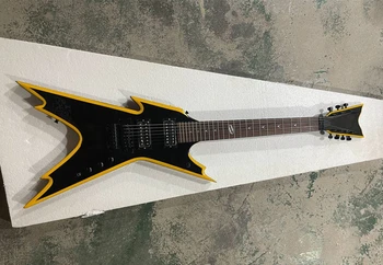 Заводска 7-струнен електрическа китара с черни фитинги, мост тремоло, жълта рязкост, предложението за поръчка