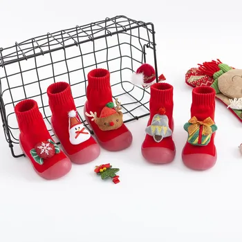 Зимна Коледна детски обувки, Скъпа коледна кукла, Първите количка за новородени, Мультяшные обувки за малки момчета и момичета на не-хлъзгава подметка