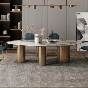 Италиански Светъл, с Овална Плоча, Голяма маса за хранене и Комбинация от стола, Семеен Модерен минималистичен кухненската маса лукс на вила