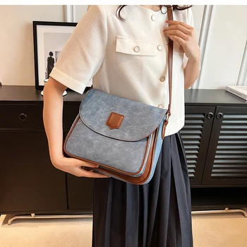 Лоскутные кожени Дънкови чанти през рамо за жени 2023, Нова Тенденция дизайн, Чантата през рамо Y2k, Дамски чанти и портмонета