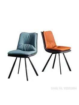 Луксозен стол за хранене от двойно тъкан в скандинавски стил, домашен модерен проста маса за хранене, стол с кожена облегалка, маса за хранене, стол с крака от въглеродна стомана