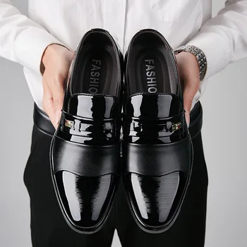 Луксозни Мъжки обувки от черна кожа за Сватба, Вечерни Oxfords, Големи Размери 38-48, Бизнес и Ежедневни Офис обувки, Модел обувки без Закопчалка