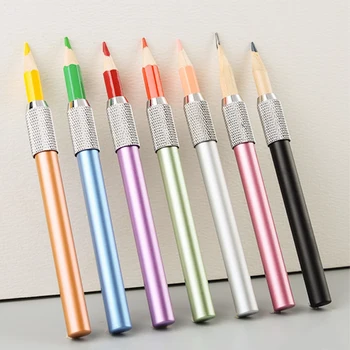 Многоцветен Преносим Удължител за моливи от алуминиева сплав, Метален Удължител за моливи, Съединител за моливи, Ученически пособия