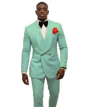 Модерен Мятно-зелен Мъжки костюм модел, оборудвана, от 2 теми, двубортные Смокинги за Младоженеца, Блейзери за Сватба (Сако + панталон)