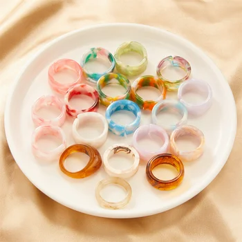 Модерен цветен комплект пръстени от прозрачна смола и акрил, Корейски геометрични пръстени на палеца за жени, момичета, украса за партита, бижута