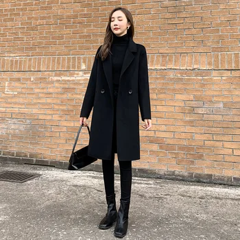Модно двустранно кашемировое палта за жени 2023, есенно-зимния ново качество на малка тънка вълнена палта за жени, женско палто