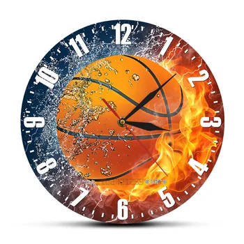 Наполовина Във Водата, Наполовина В Огън Баскетболни Безшумни Стенни часовници Спортен подарък за спортисти Начало Декор Спалня за момчета без рамки Стенни часовници