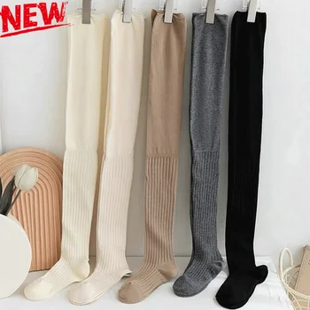 Нови дамски възли Дълги памучни Чорапи, есен-зима, топли чорапогащи над коляното, модни обикновена чорапогащи за момичета