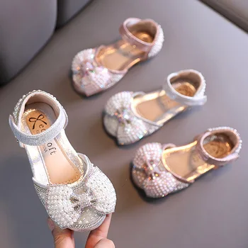 Пролет-есен обувки за момичета с кристали подметка Baotou, удобни тънки обувки на принцесата, детска однотонная дишаща плажни обувки