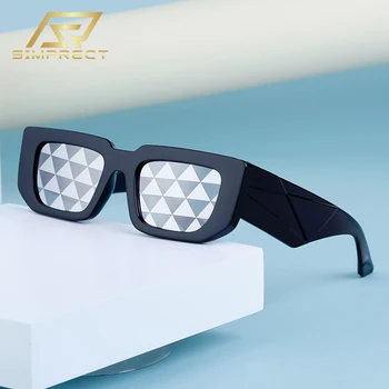 Прости Огледално Правоъгълни Слънчеви очила Y2K За жени 2023, Луксозен марка, високо Качество на Проектирането на защита от uv, Реколта Квадратни Слънчеви Очила