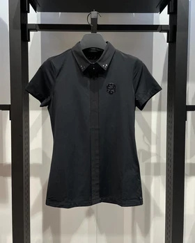 Разпродажба пролетно-лятна риза за голф с къси ръкави с цип за жени, дамски дрехи за голф, ограничен моден дизайн, облекло за голф с черепа, топ