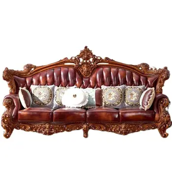 Разход на диван от масив, дърво и дялан на кожата в европейски стил, хол, 124 комбинирани дивана, вила, хол, диван