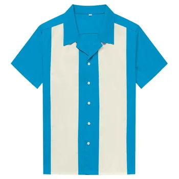 Риза на вертикални райета, Мъжки Ежедневни облекла копчета, Памучни ризи с къс ръкав, Camiseta Retro Hombre, Мъжки дрехи, за боулинг
