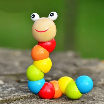 Сладка детска играчка Дървена Фигурка гъсеници с обрат, многоцветен блок от плотницкого червей, детски творчески образователен инструмент, модел на насекомо