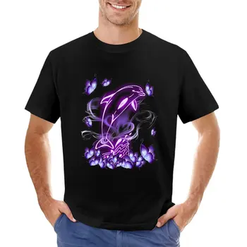 Тениска Dolphin Magical Purple Butterfly за любителите на делфини, тениски с котки, плътно прилепнали тениски за мъже