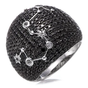 Черен камък шпинел и бял топаз с родий върху пръстени от сребро